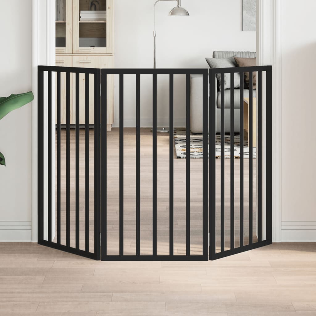 Dog Gate With Door Foldable 6 Panels 300 Cm Poplar Wood