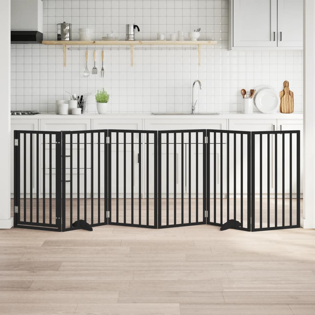 Dog Gate With Door Foldable 6 Panels 300 Cm Poplar Wood