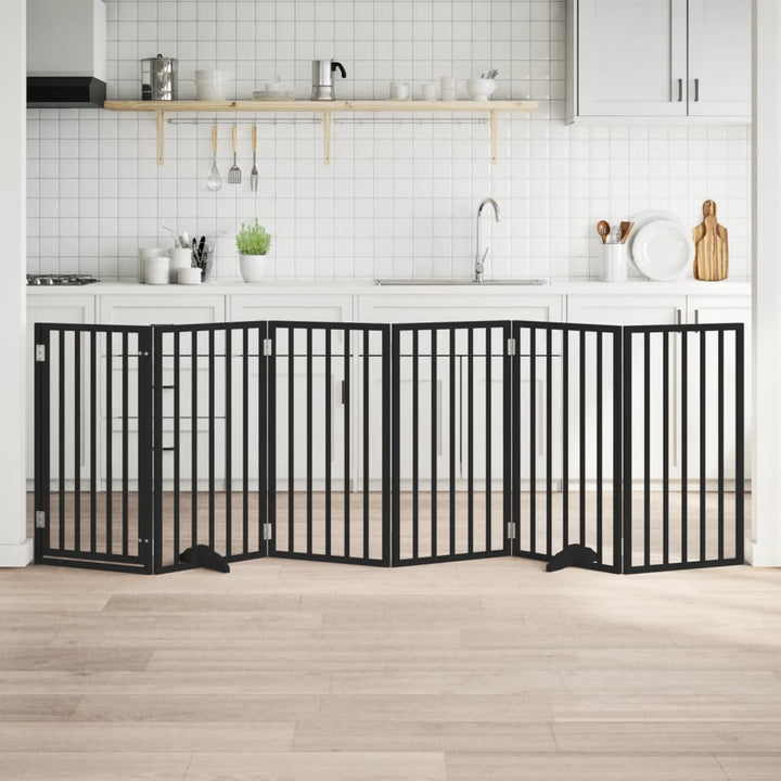 Dog Gate With Door Foldable 6 Panels 300 Cm Poplar Wood