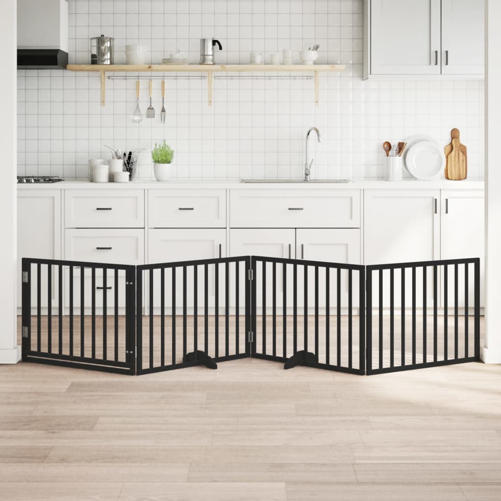 Dog Gate With Door Foldable 6 Panels 300 Cm Poplar Wood