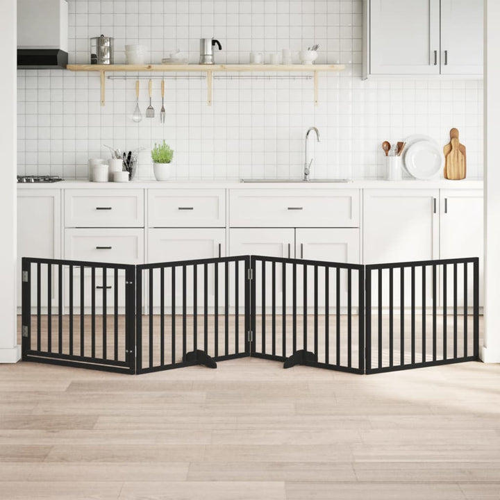 Dog Gate With Door Foldable 6 Panels 300 Cm Poplar Wood