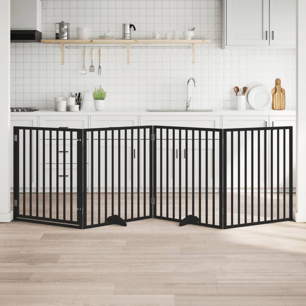 Dog Gate With Door Foldable 6 Panels 300 Cm Poplar Wood