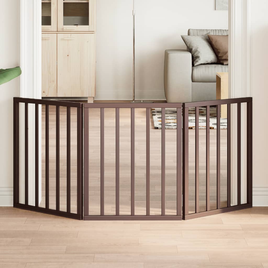 Dog Gate With Door Foldable 6 Panels 300 Cm Poplar Wood