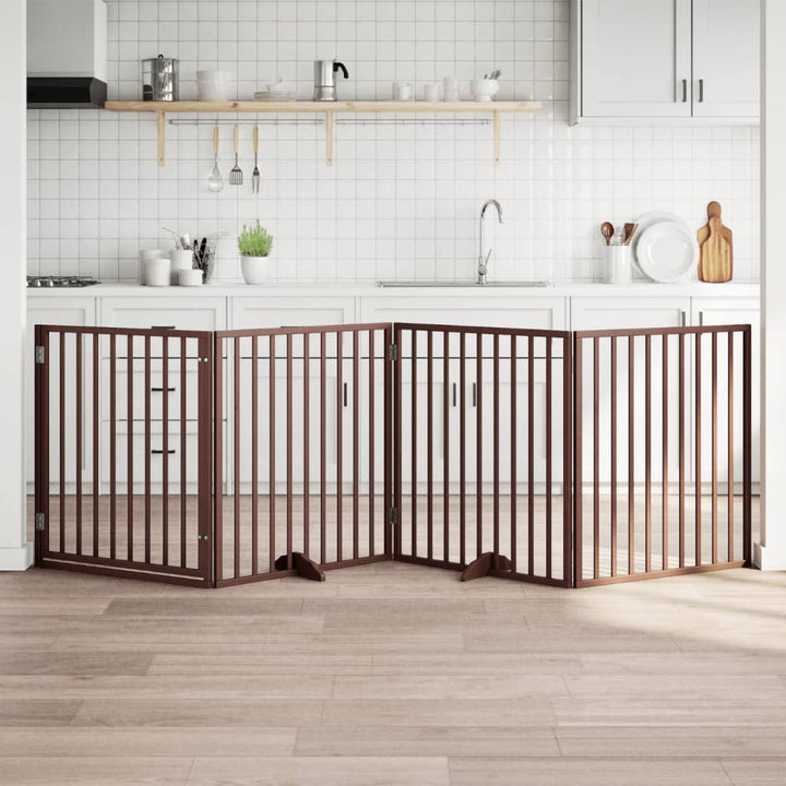 Dog Gate With Door Foldable 6 Panels 300 Cm Poplar Wood