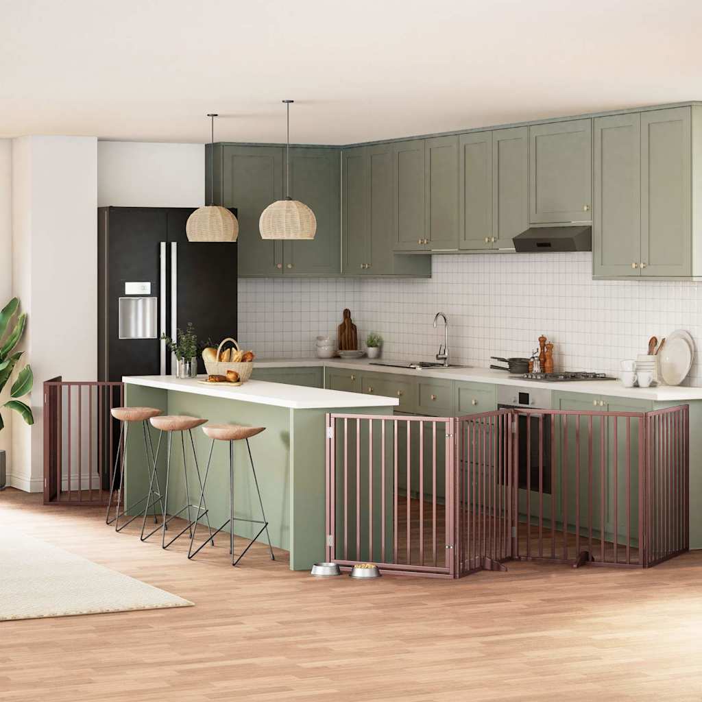 Dog Gate With Door Foldable 12 Panels 600 Cm Poplar Wood