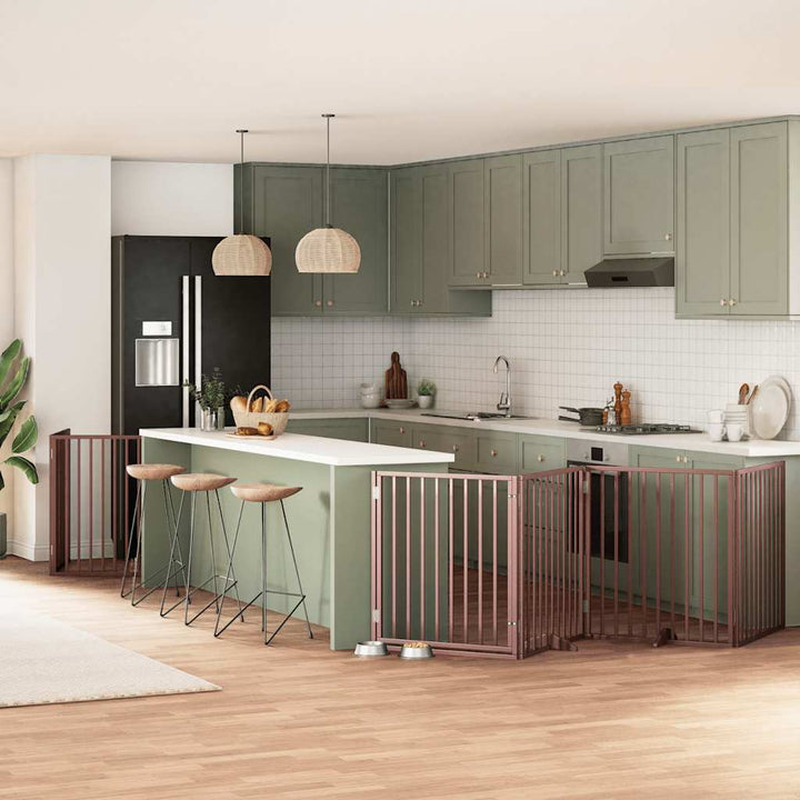 Dog Gate With Door Foldable 12 Panels 600 Cm Poplar Wood