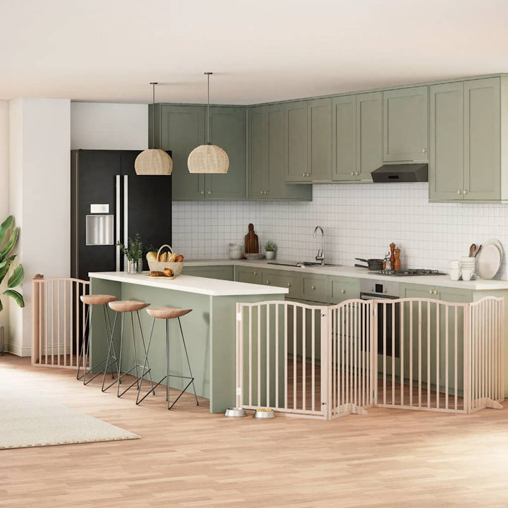 Dog Gate With Door Foldable 12 Panels 600 Cm Poplar Wood