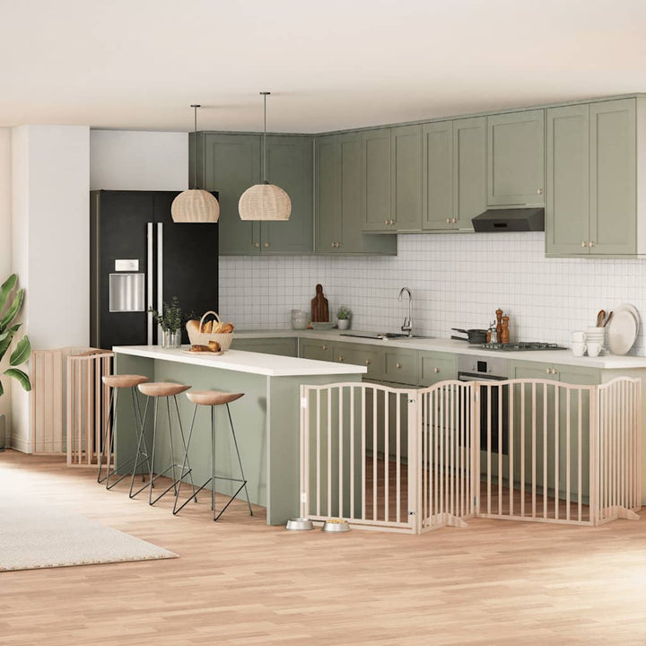 Dog Gate With Door Foldable 12 Panels 600 Cm Poplar Wood