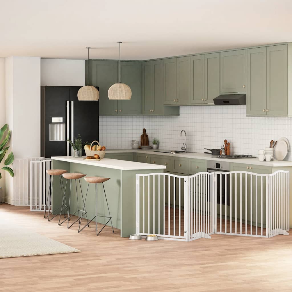 Dog Gate With Door Foldable 12 Panels 600 Cm Poplar Wood
