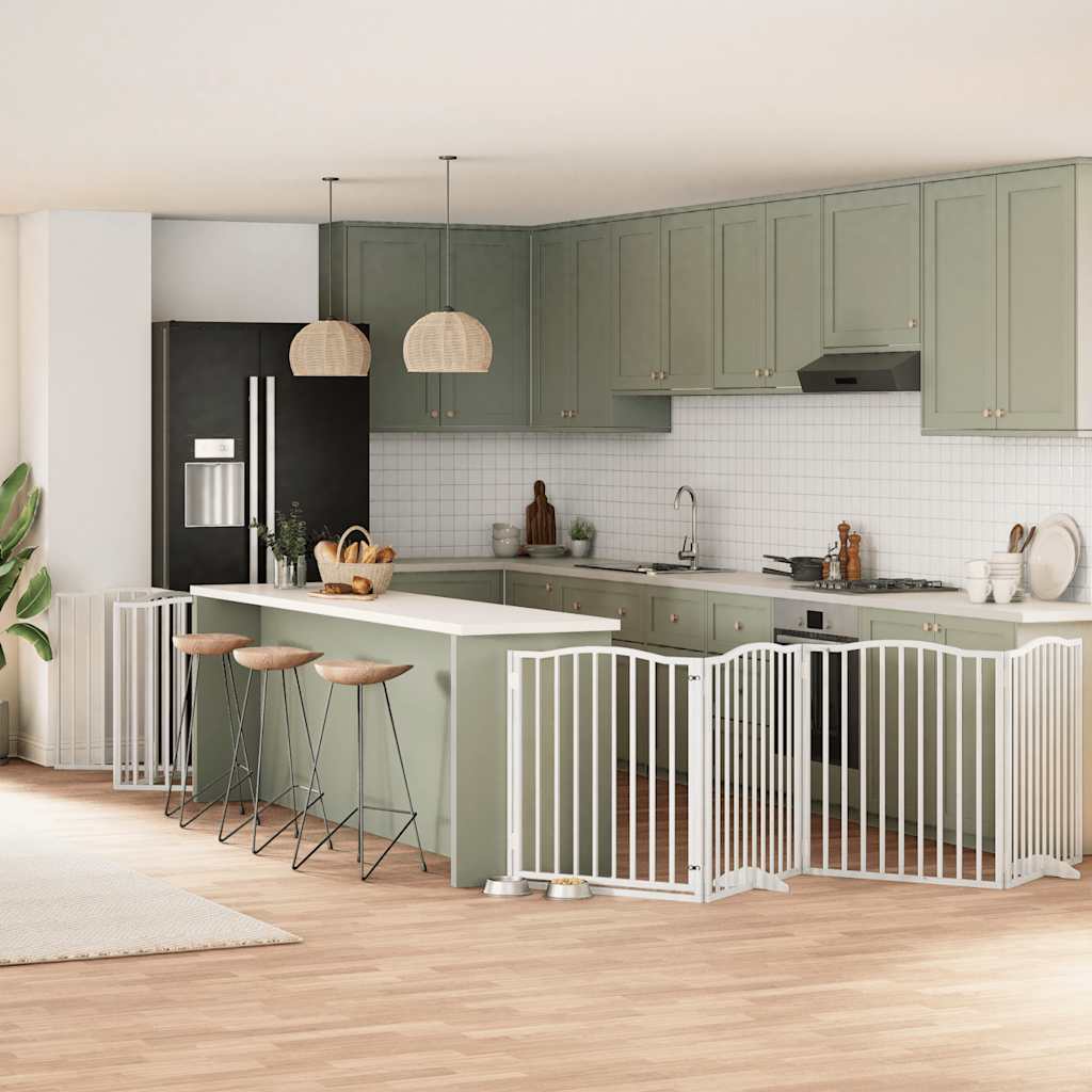 Dog Gate With Door Foldable 12 Panels 600 Cm Poplar Wood