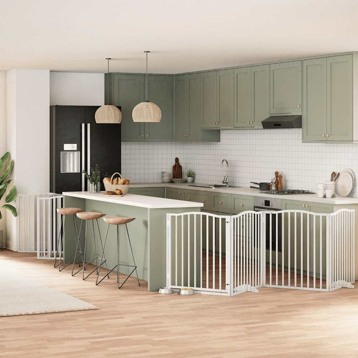 Dog Gate With Door Foldable 12 Panels 600 Cm Poplar Wood