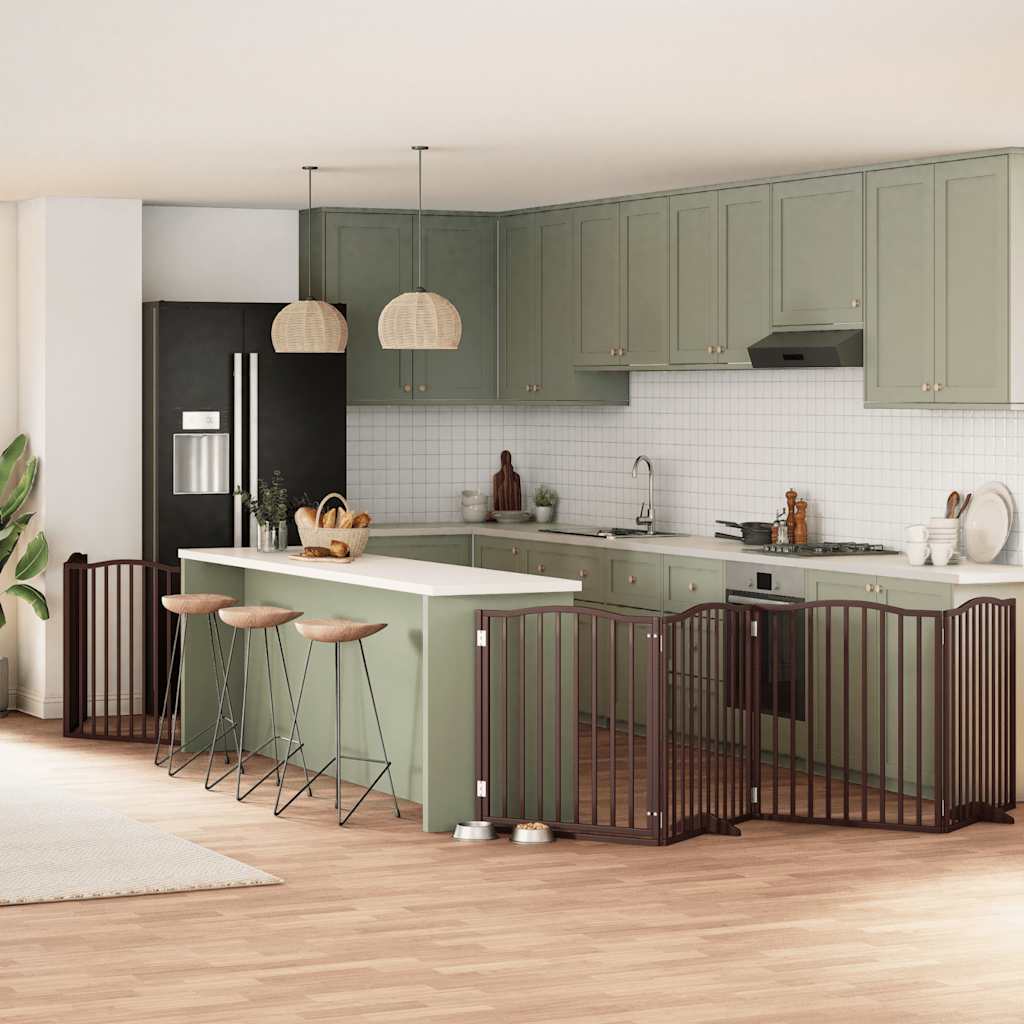 Dog Gate With Door Foldable 12 Panels 600 Cm Poplar Wood
