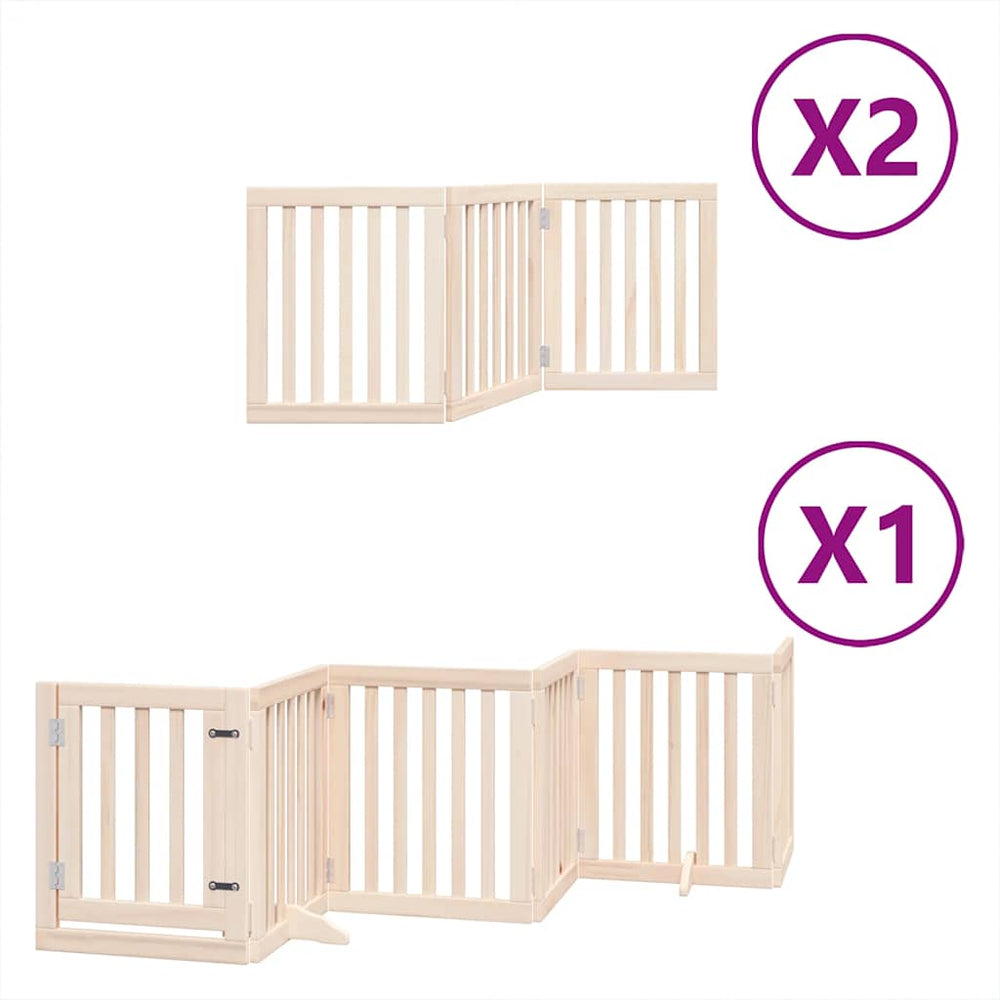 Dog Gate With Door Foldable 12 Panels 600 Cm Poplar Wood