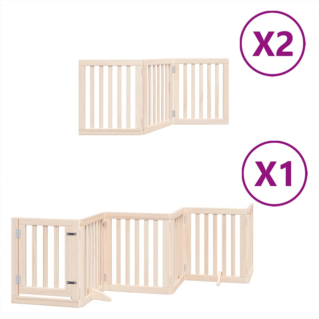 Dog Gate With Door Foldable 12 Panels 600 Cm Poplar Wood