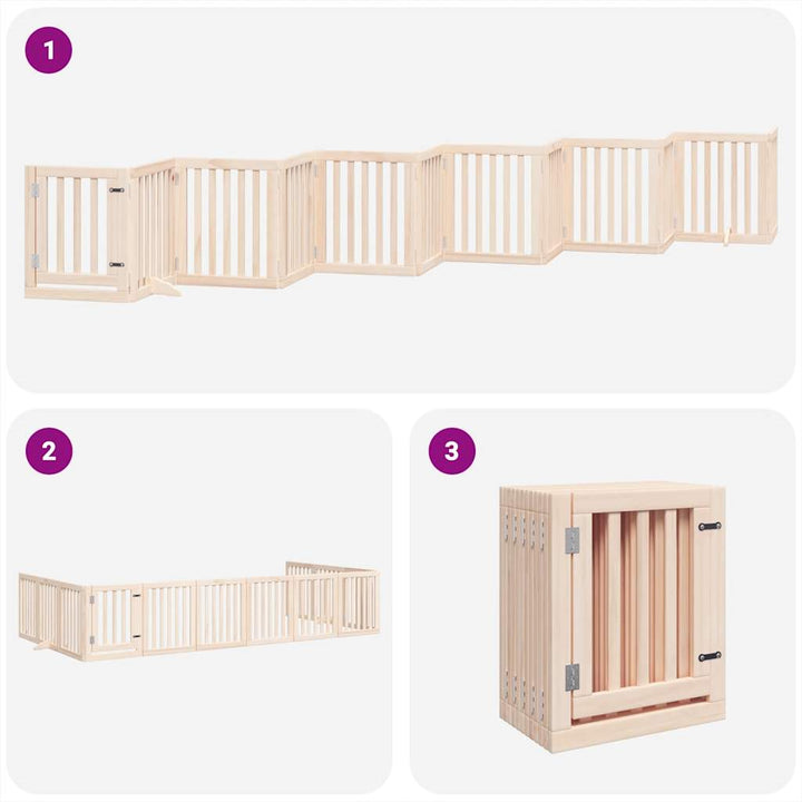 Dog Gate With Door Foldable 12 Panels 600 Cm Poplar Wood