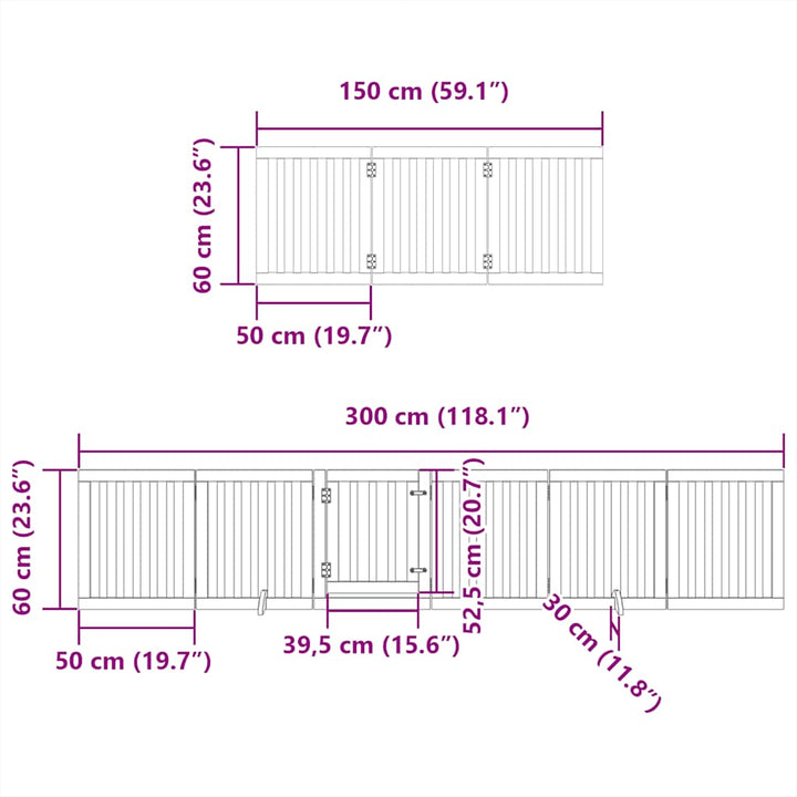 Dog Gate With Door Foldable 12 Panels 600 Cm Poplar Wood