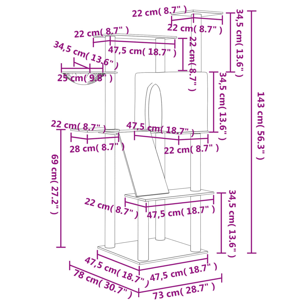 Cat Tree With Sisal Scratching Posts 143 Cm