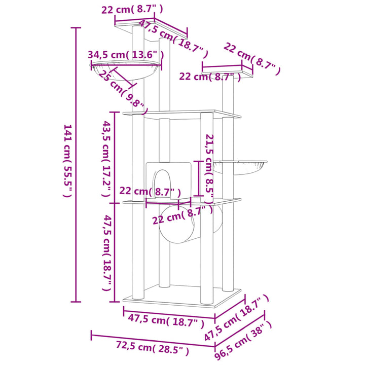 Cat Tree With Sisal Scratching Posts 141 Cm