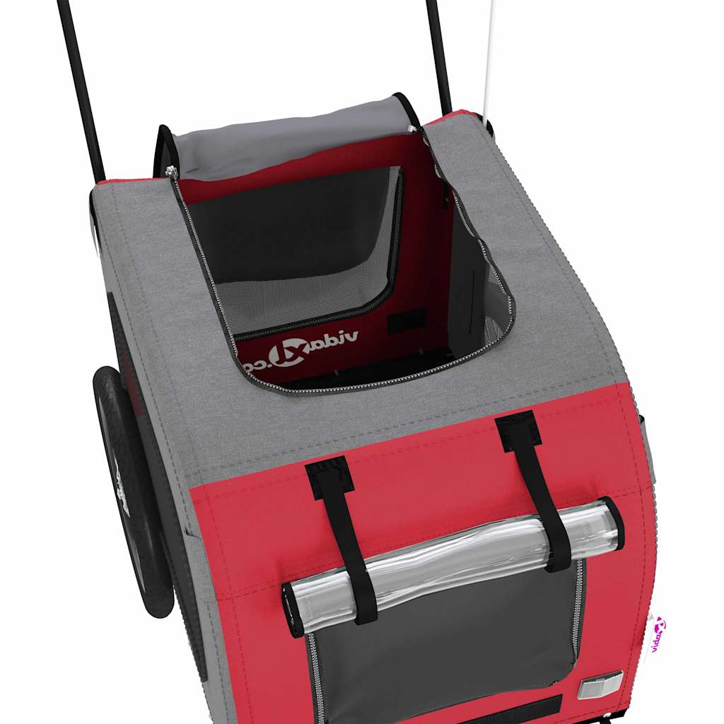 Pet Bike Trailer With Storage Red And Grey 124.5 X 63.5 X 53 Cm