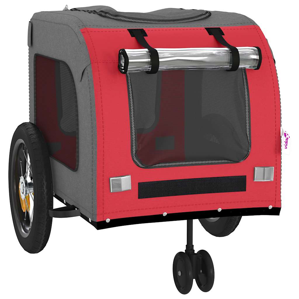 Pet Bike Trailer With Storage Red And Grey 124.5 X 63.5 X 53 Cm
