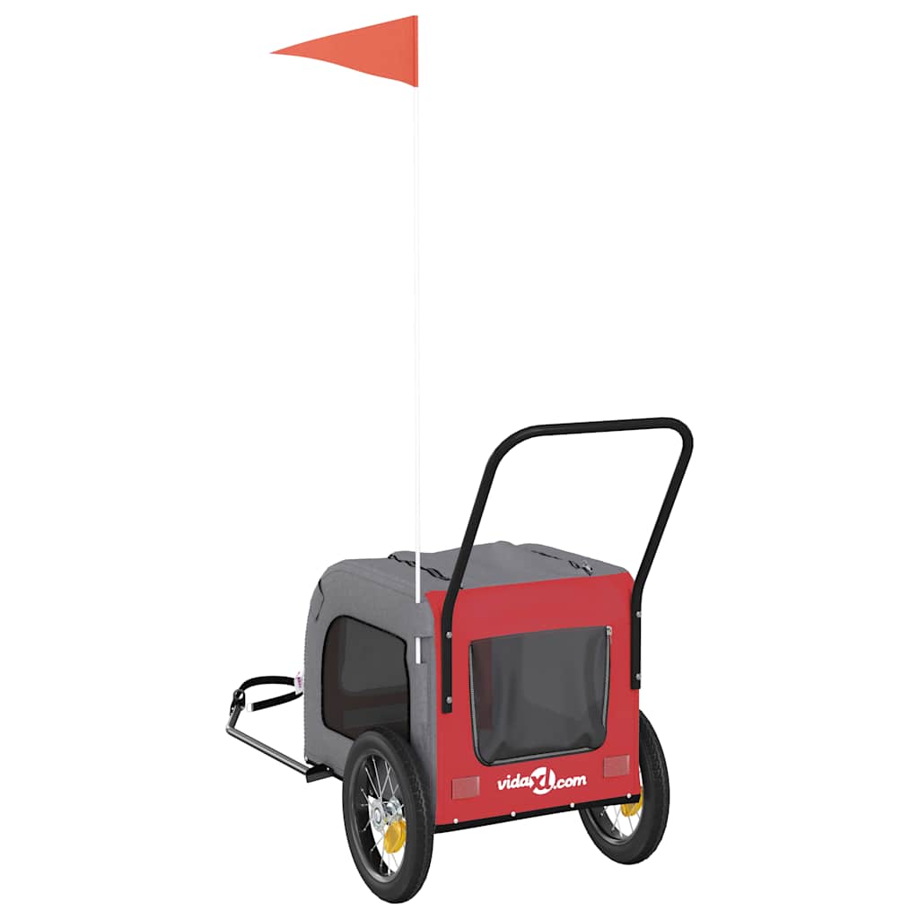 Pet Bike Trailer With Storage Red And Grey 124.5 X 63.5 X 53 Cm