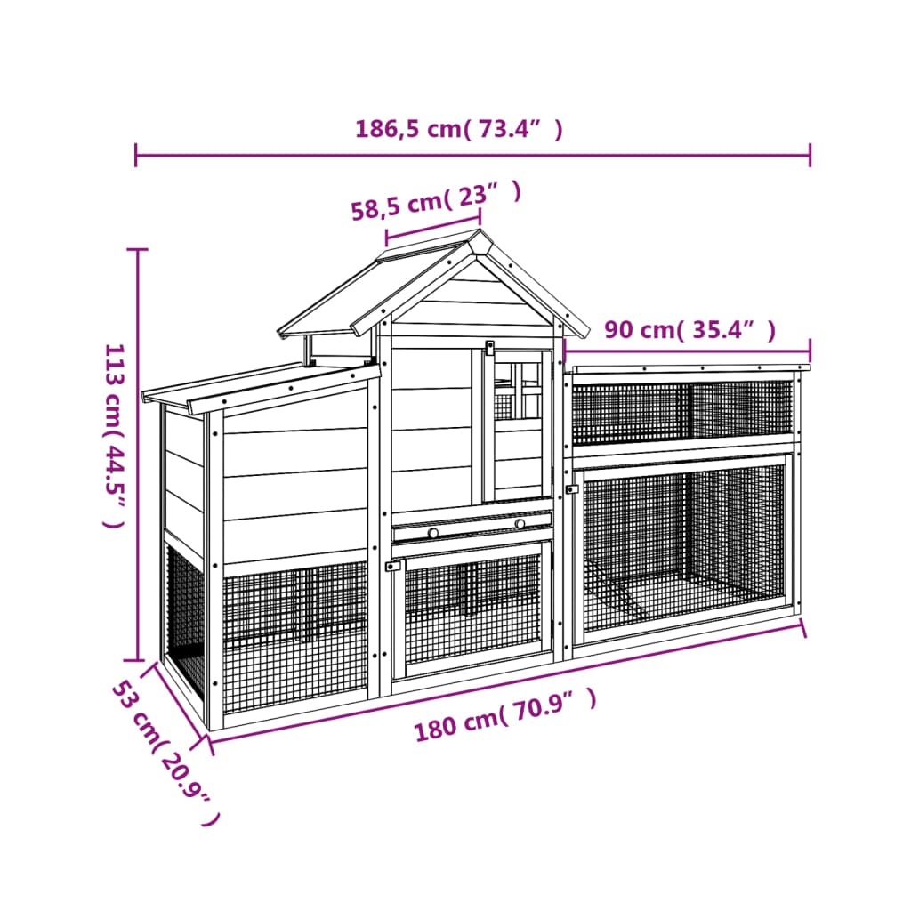 Chicken Coop 186.5X58.5X113 Cm Solid Wood Pine