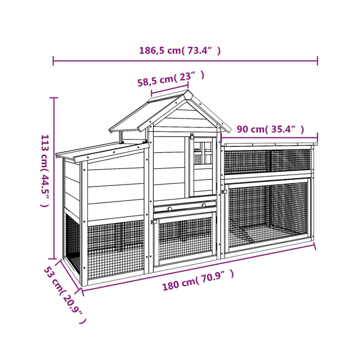 Chicken Coop 186.5X58.5X113 Cm Solid Wood Pine