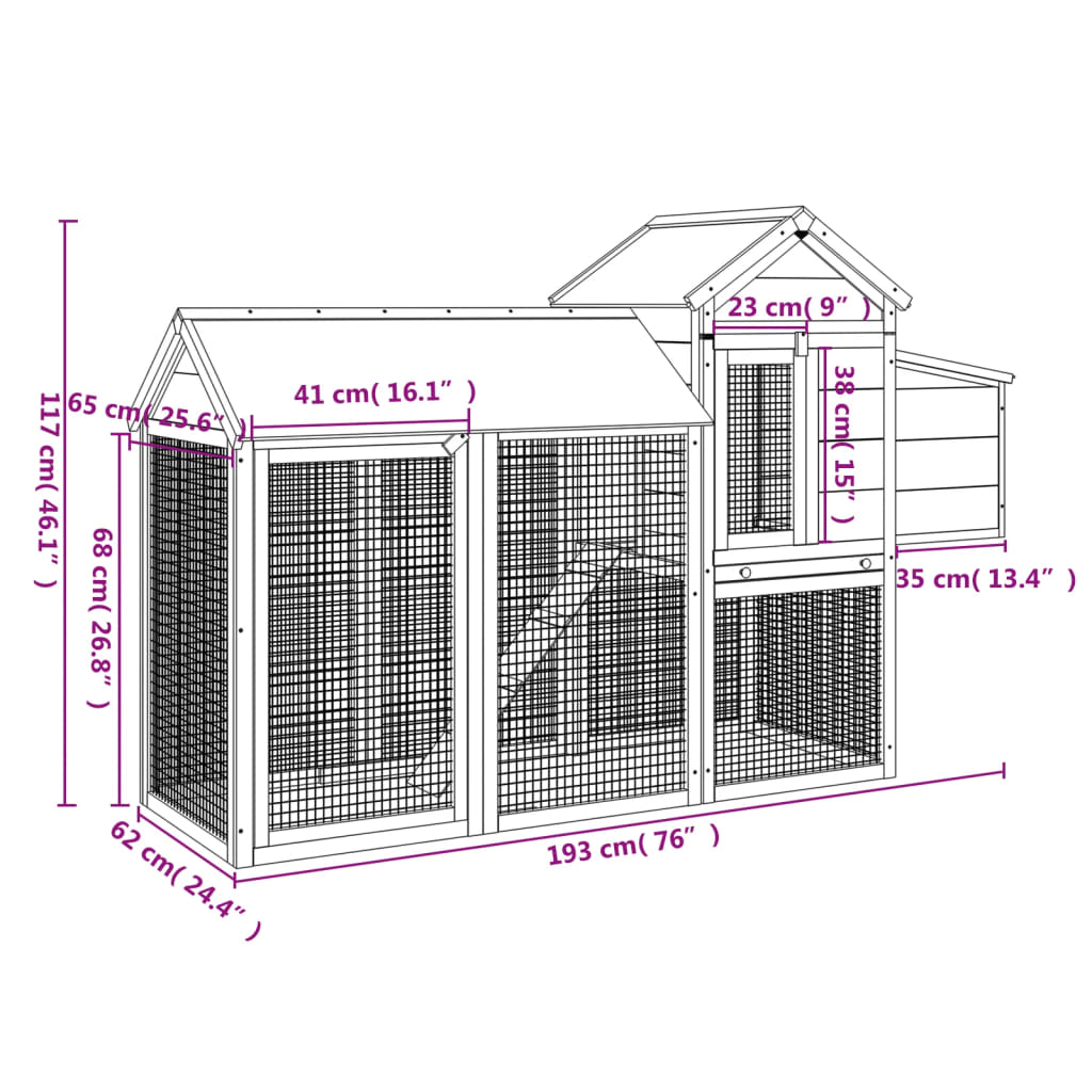 Chicken Coop 193X65X117 Cm Solid Wood Pine