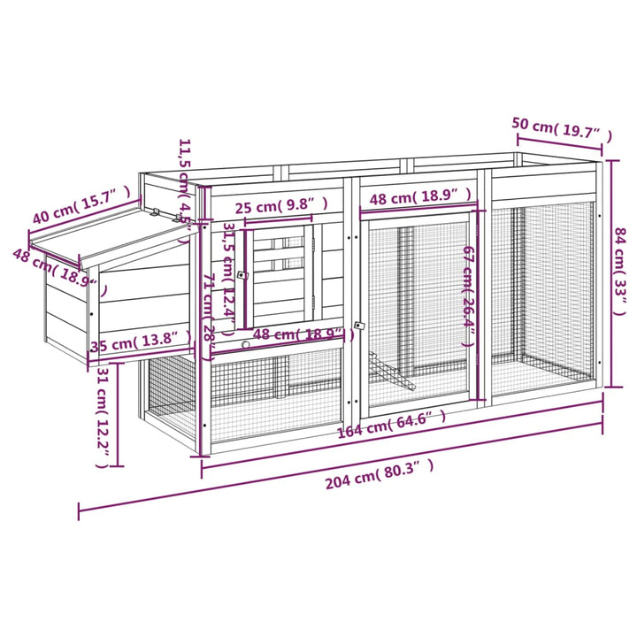 Chicken Coop 204X50X84 Cm Solid Wood Pine