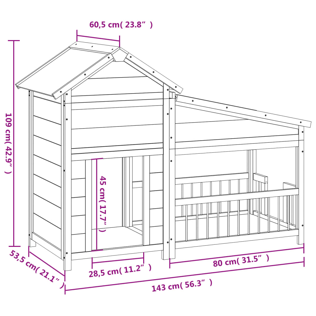 Dog Kennel 143X60.5X109 Cm Solid Wood Pine