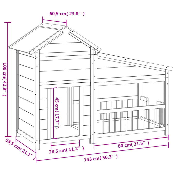 Dog Kennel 143X60.5X109 Cm Solid Wood Pine