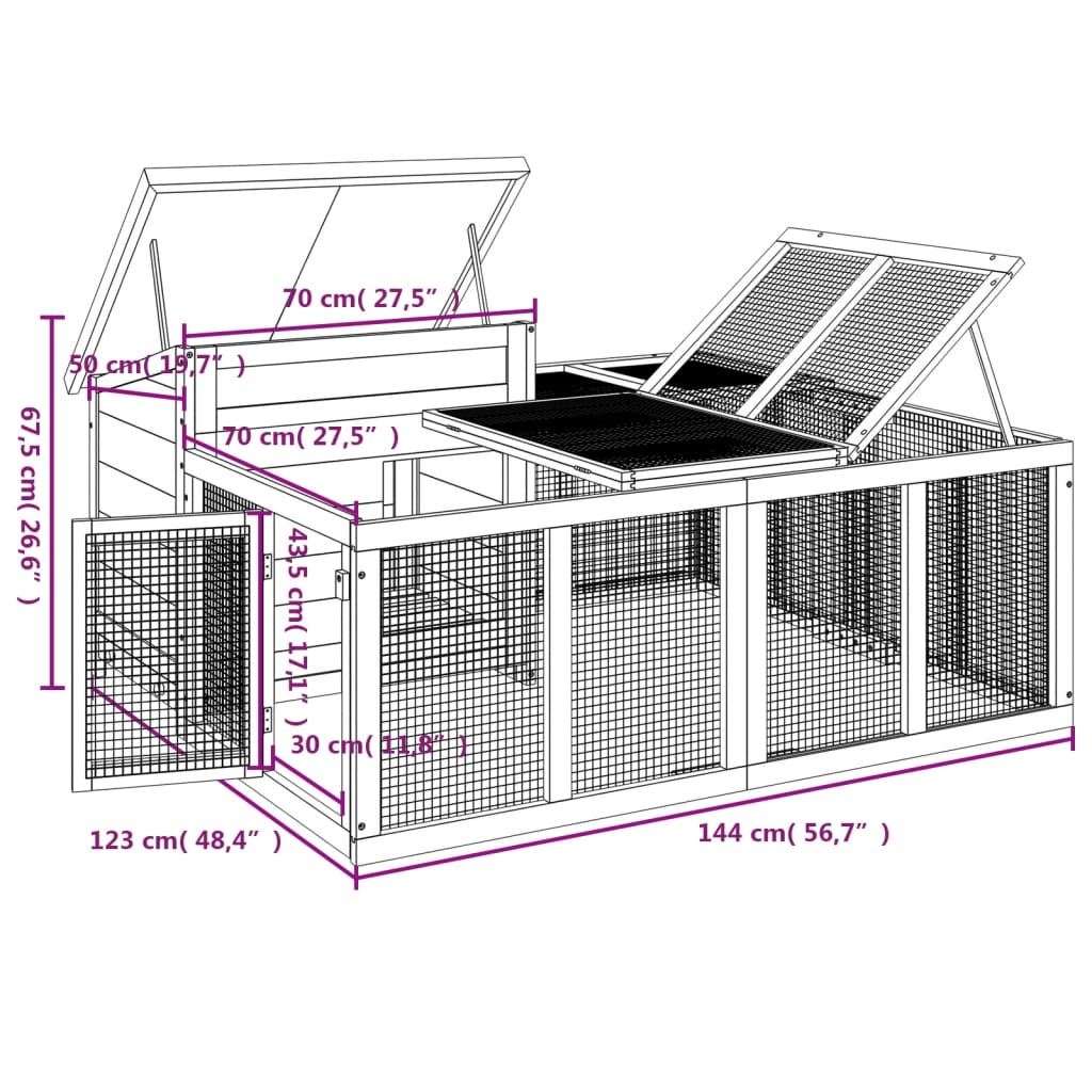 Rabbit Hutch 144X123X67.5 Cm Solid Wood Pine