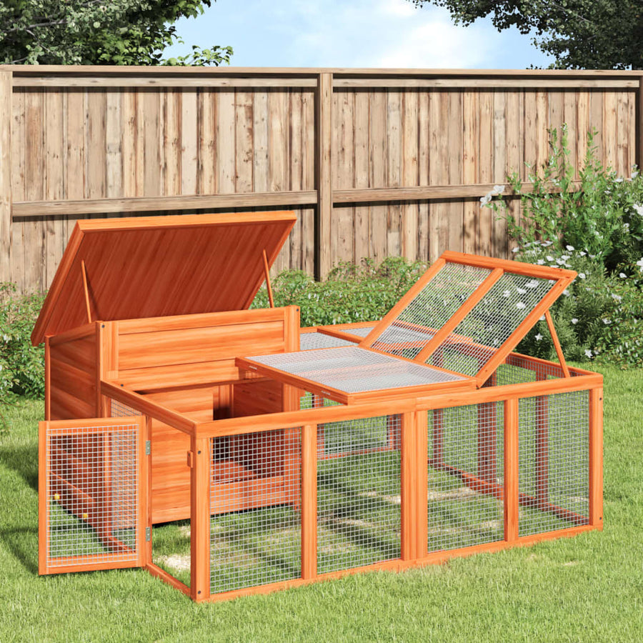 Rabbit Hutch 144X123X67.5 Cm Solid Wood Pine