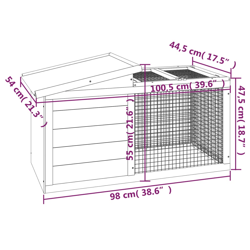 Rabbit Hutch 100.5X54X55 Cm Solid Wood Pine