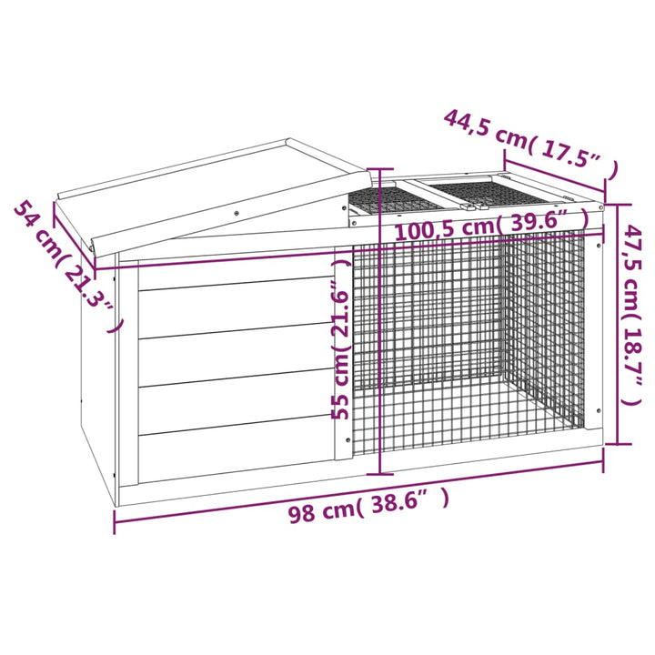 Rabbit Hutch 100.5X54X55 Cm Solid Wood Pine