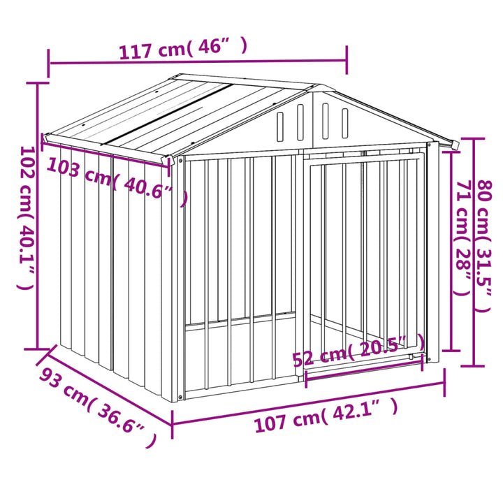 Dog House With Roof Black 117X103X102 Cm Galvanised Steel