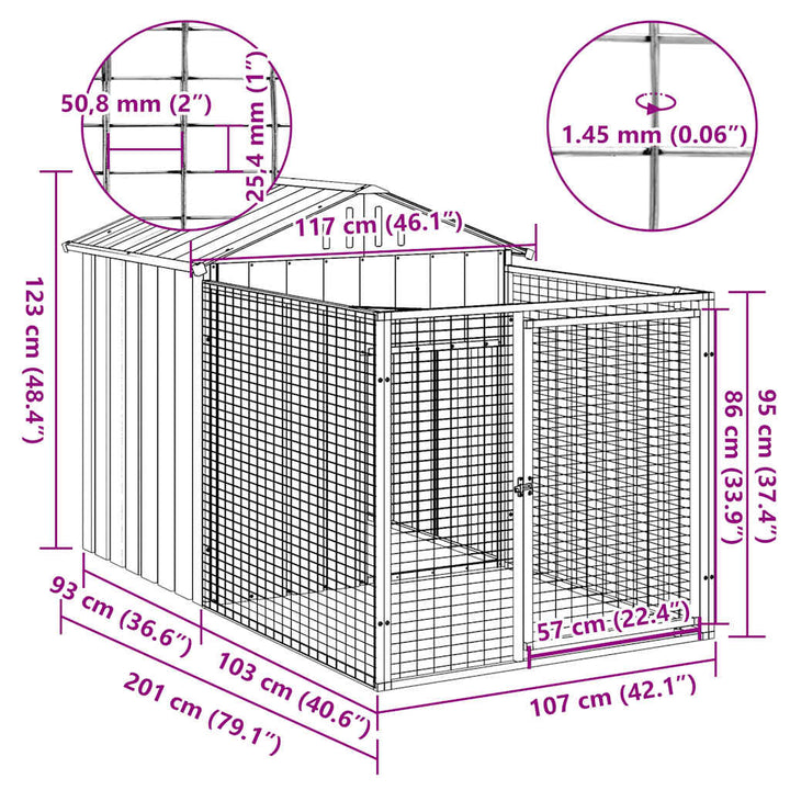 Dog House With Run Galvanised Steel