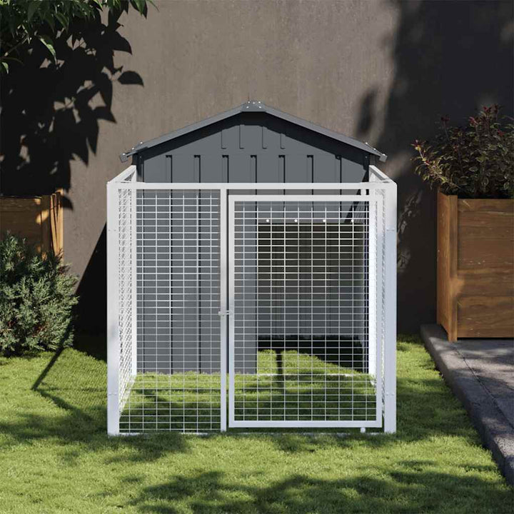 Dog House With Run Galvanised Steel