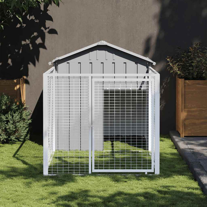 Dog House With Run Galvanised Steel