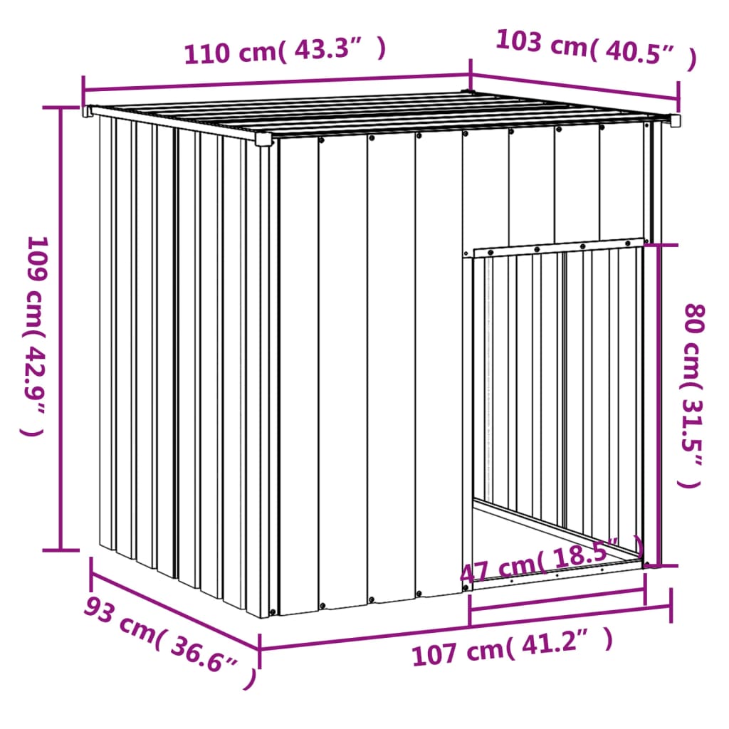 Dog House With Roof 110X103X109 Cm Galvanised Steel