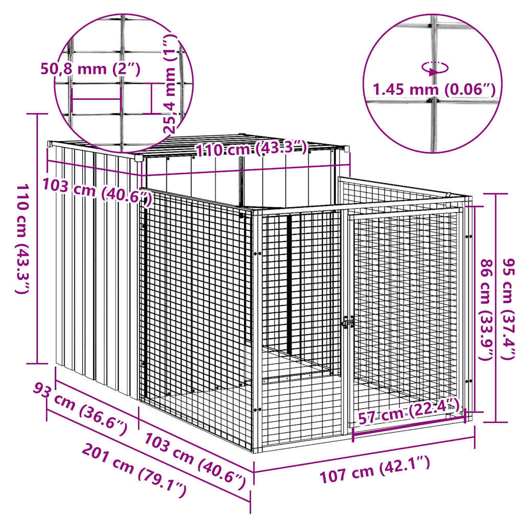 Dog House With Run Galvanised Steel