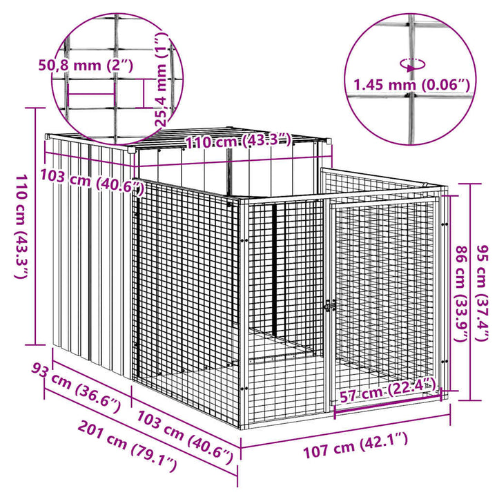 Dog House With Run Galvanised Steel