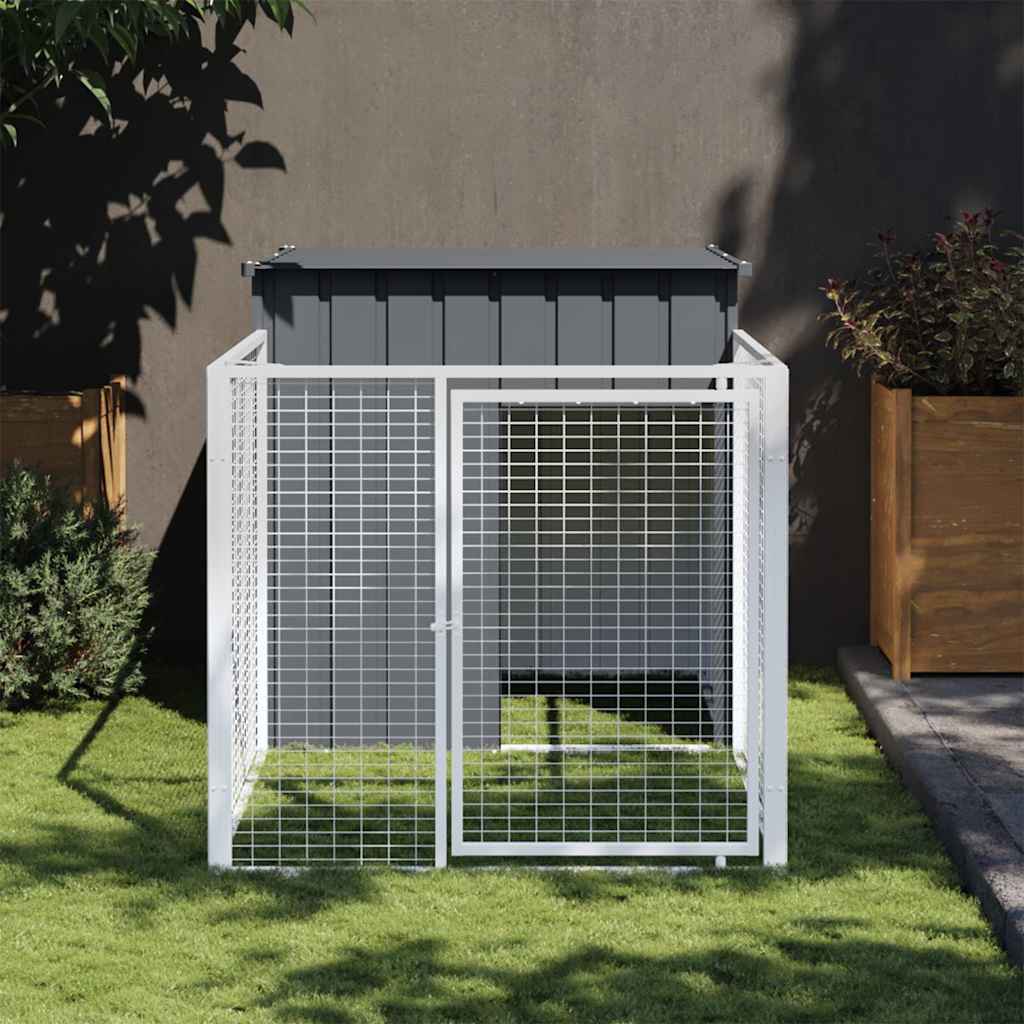 Dog House With Run Galvanised Steel