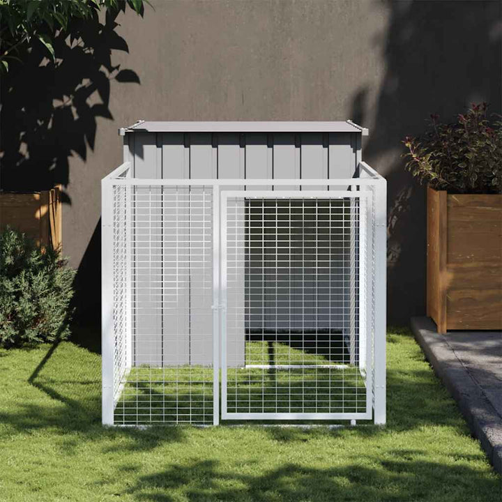Dog House With Run Galvanised Steel