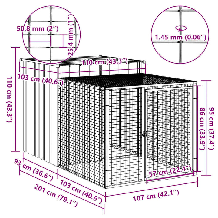 Chicken Cage With Run Galvanised Steel