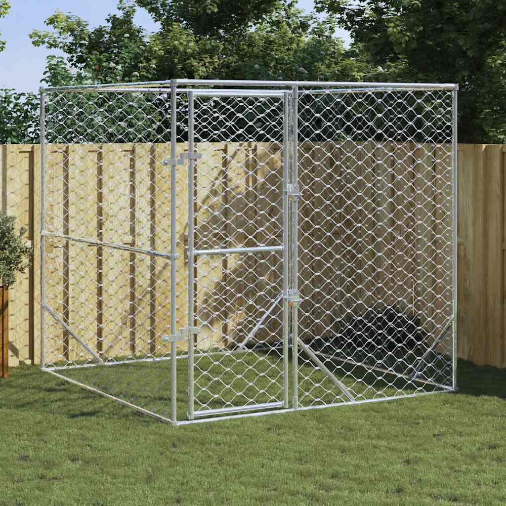 Outdoor Dog Kennel Silver Galvanised Steel