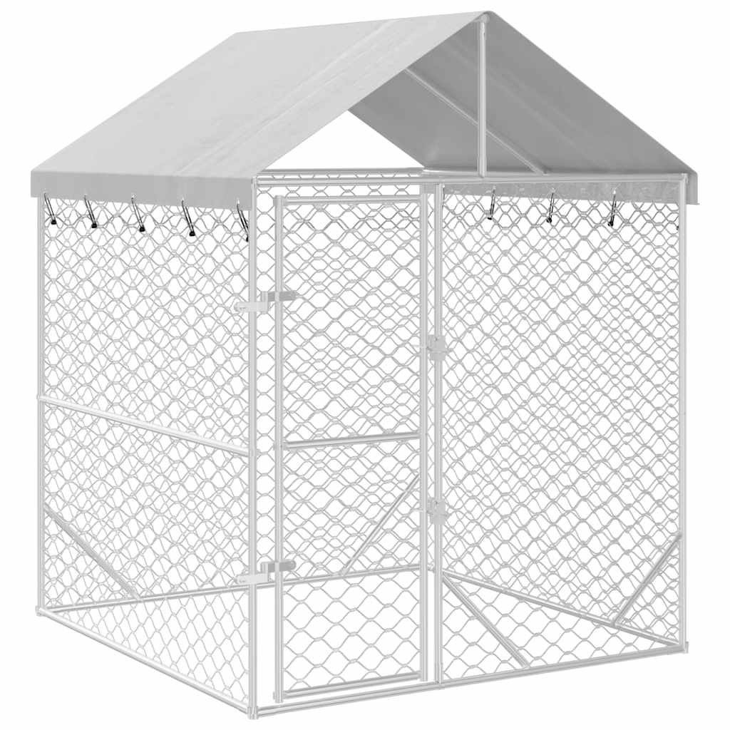 Outdoor Dog Kennel With Roof Silver Galvanised Steel
