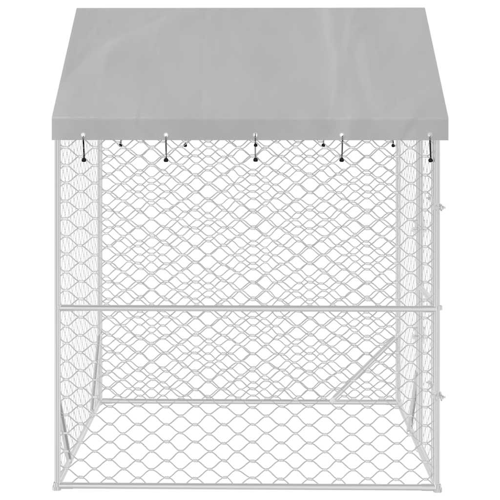 Outdoor Dog Kennel With Roof Silver Galvanised Steel