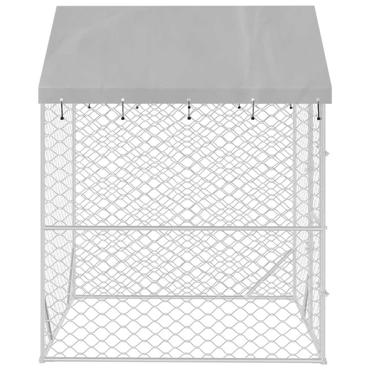 Outdoor Dog Kennel With Roof Silver Galvanised Steel