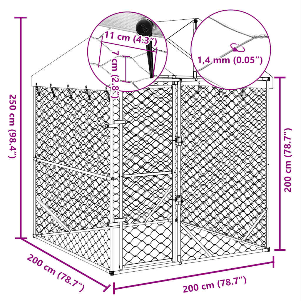 Outdoor Dog Kennel With Roof Silver Galvanised Steel
